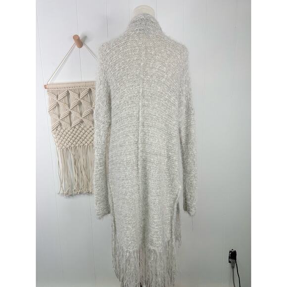 Abercrombie & Fitch Eyelash Knit Fringe Duster Cardigan Sweater M/L Gray - Picture 6 of 9